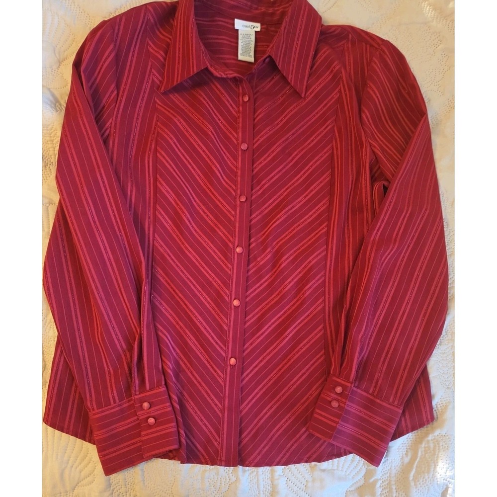 East 5th Womens Sz XL Button Front Blouse Red Sparkly Dressy Career Party - Mint